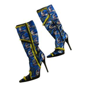 Casadei Italian Suede Leather Patchwork Fur Lined  Heeled Stiletto Boots